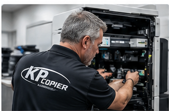 Technician repairing a Toshiba copier